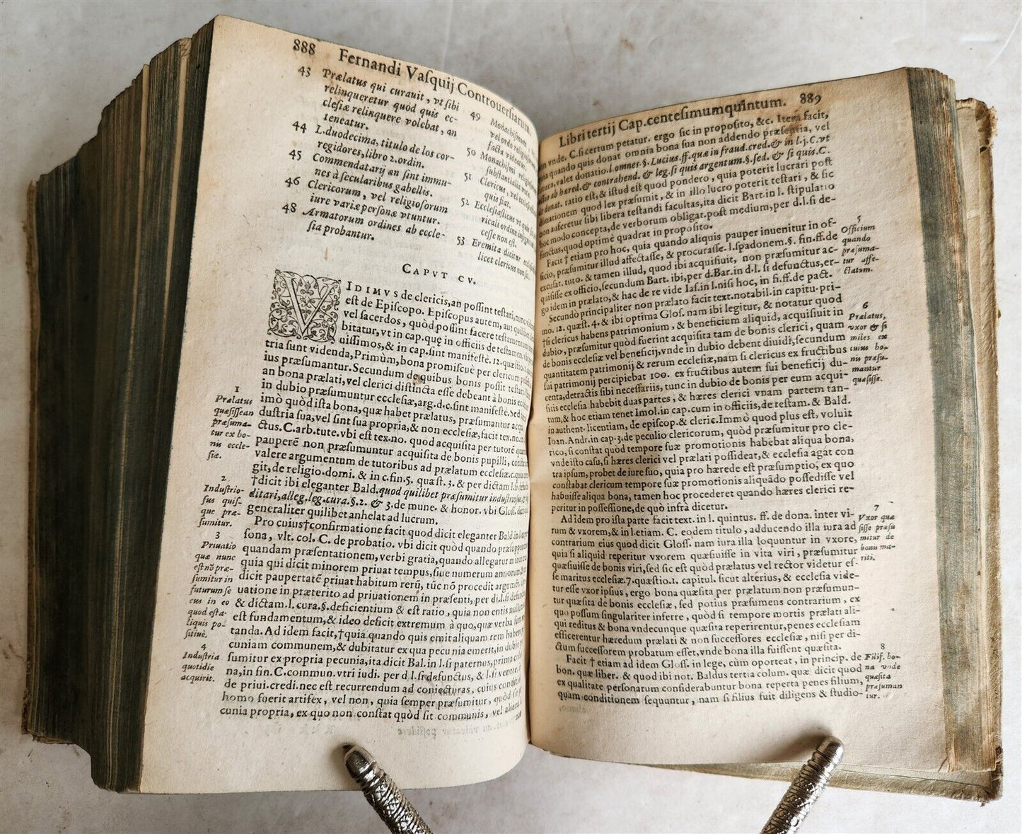 1595 LAW BOOK by Spanish jurist Vasquez de Menchaca antique PIGSKIN BINDING