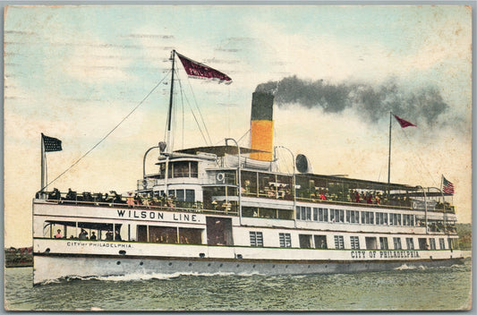 WILSON LINE CITY OF PHILADELPHIA SHIP ANTIQUE POSTCARD