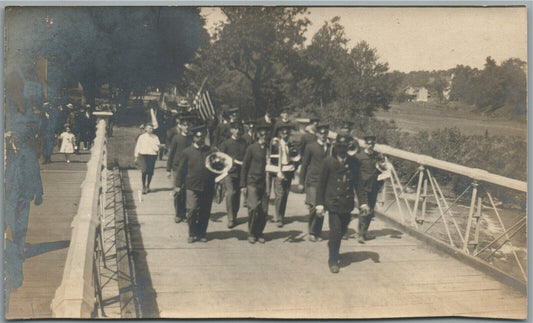 PATRIOTIC PARADE w/ AMERICAN FLAG ANTIQUE REAL PHOTO POSTCARD RPPC
