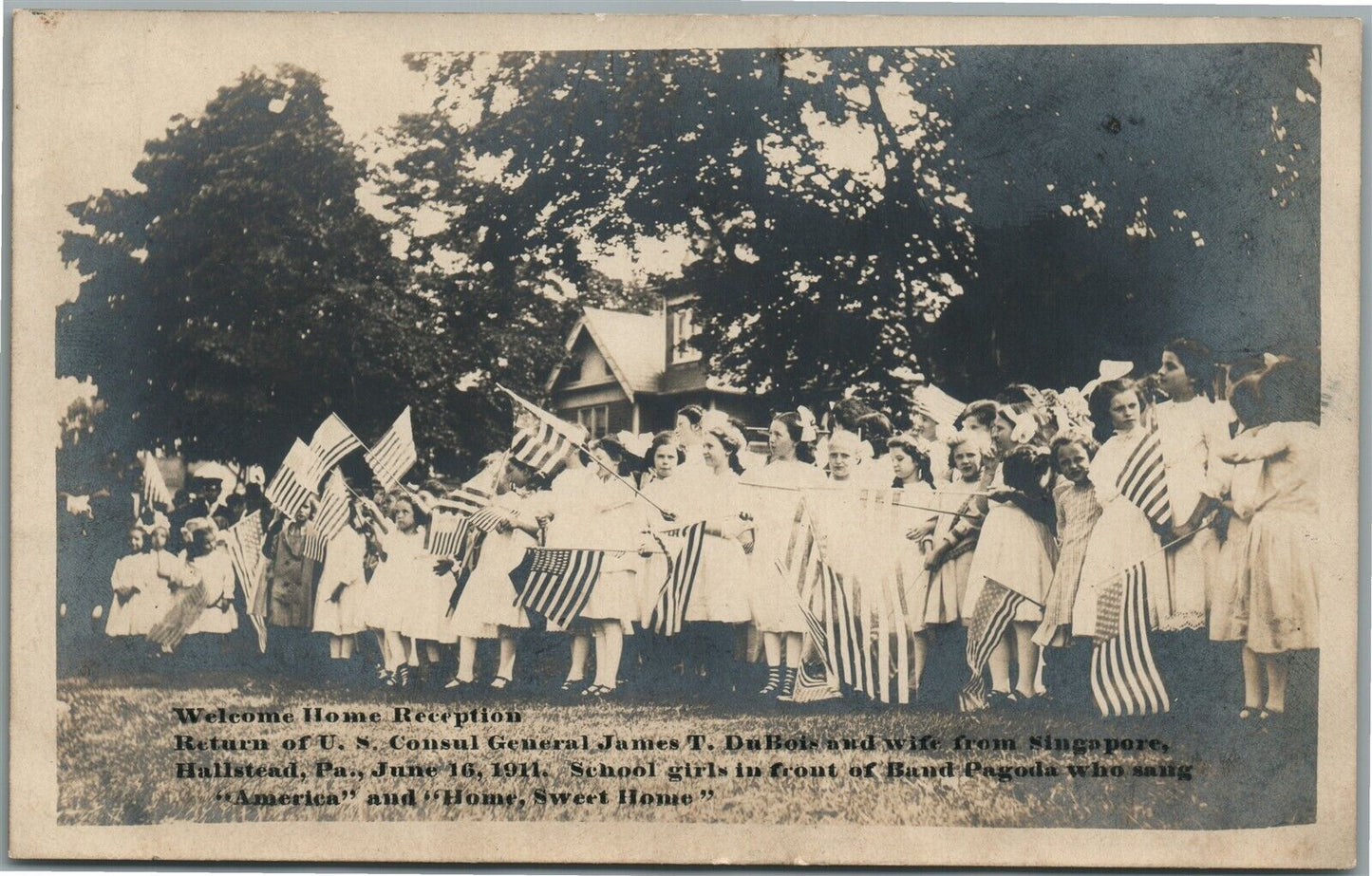 HALLSTEAD PA SCHOOL GIRLS 1911 PATRIOTIC ANTIQUE REAL PHOTO POSTCARD RPPC