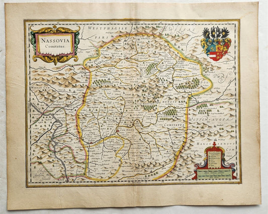 1640 MAP of GERMANY COUNTY of NASSAU by WILLEM BLAEU antique AUTHENTIC