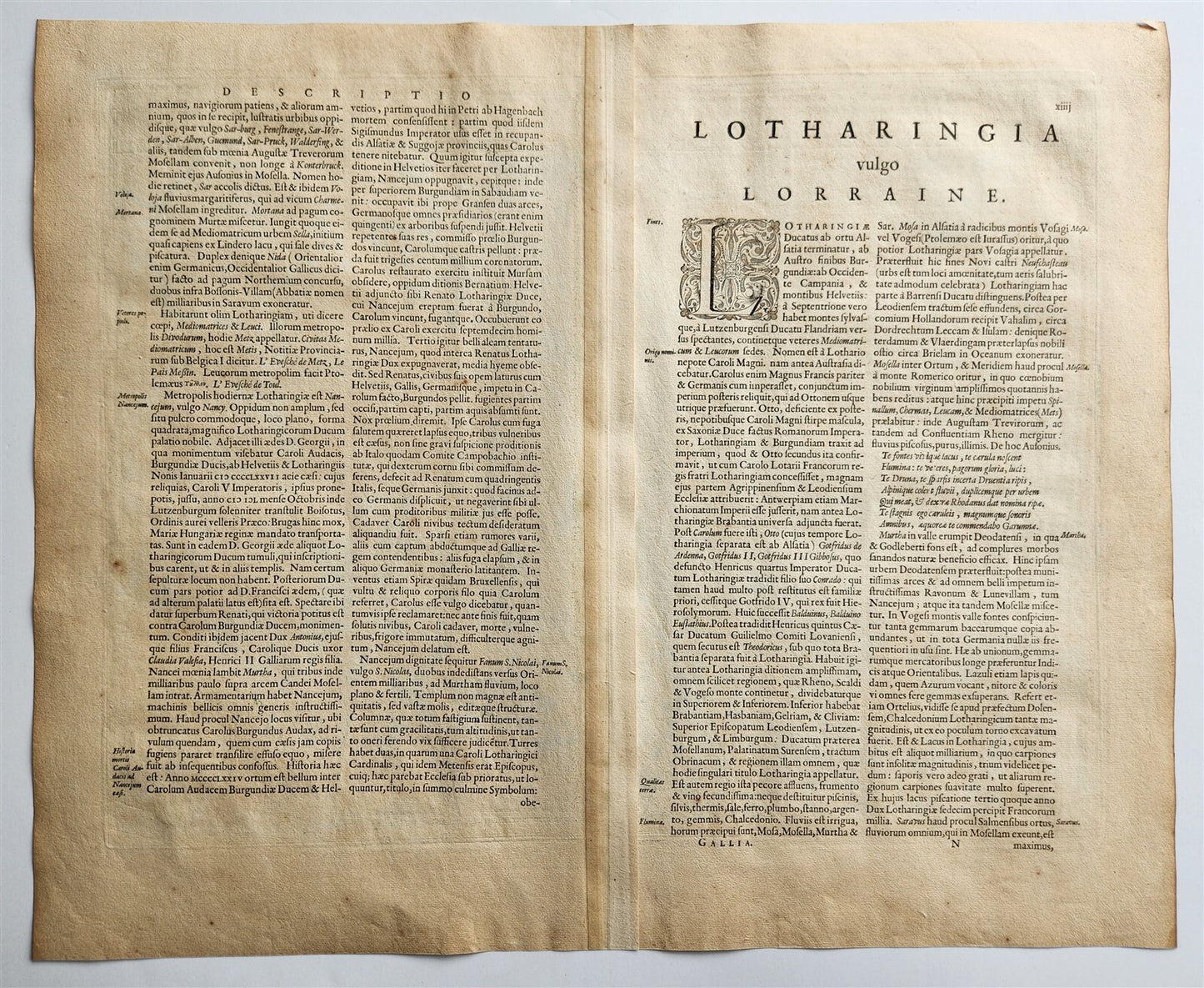 1640 MAP LOTHARINGIA LORRAINE FRANCE WILLEM BLAEU antique AUTHENTIC hand colored