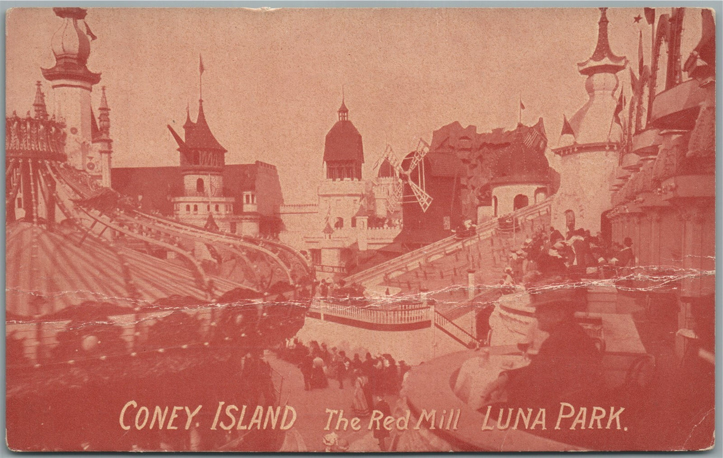 CONEY ISLAND NY LUNA PARK RED MILL ANTIQUE POSTCARD