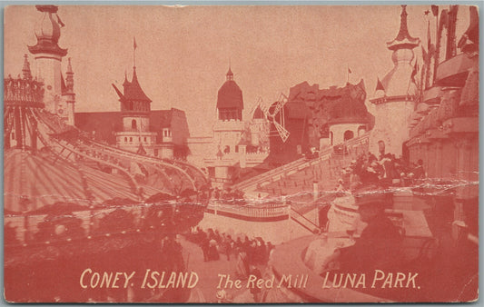 CONEY ISLAND NY LUNA PARK RED MILL ANTIQUE POSTCARD
