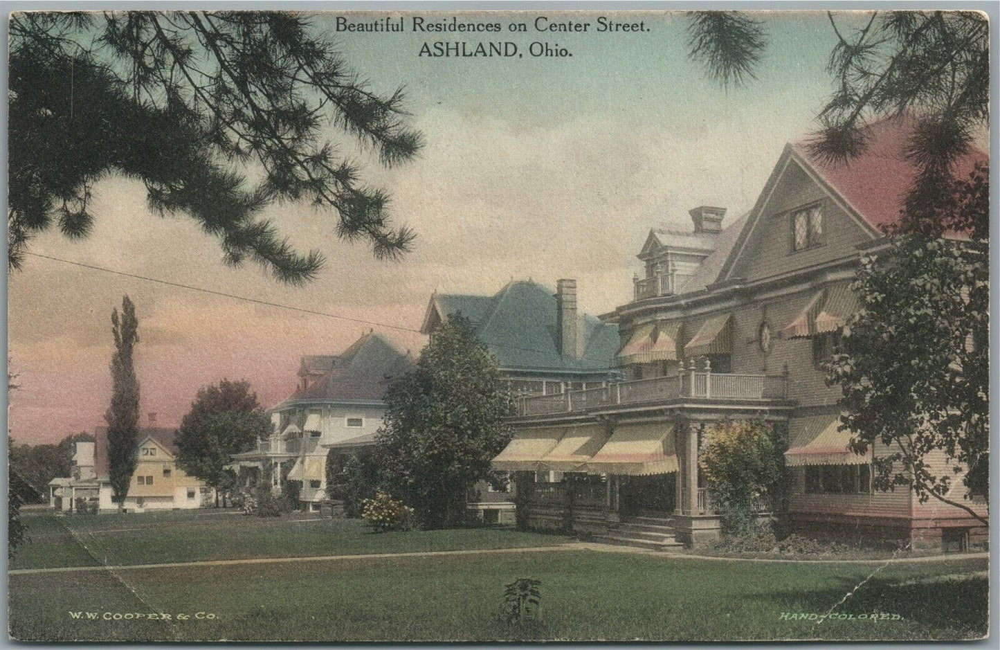 ASHLAND OH CENTER STREET RESIDENCES ANTIQUE POSTCARD