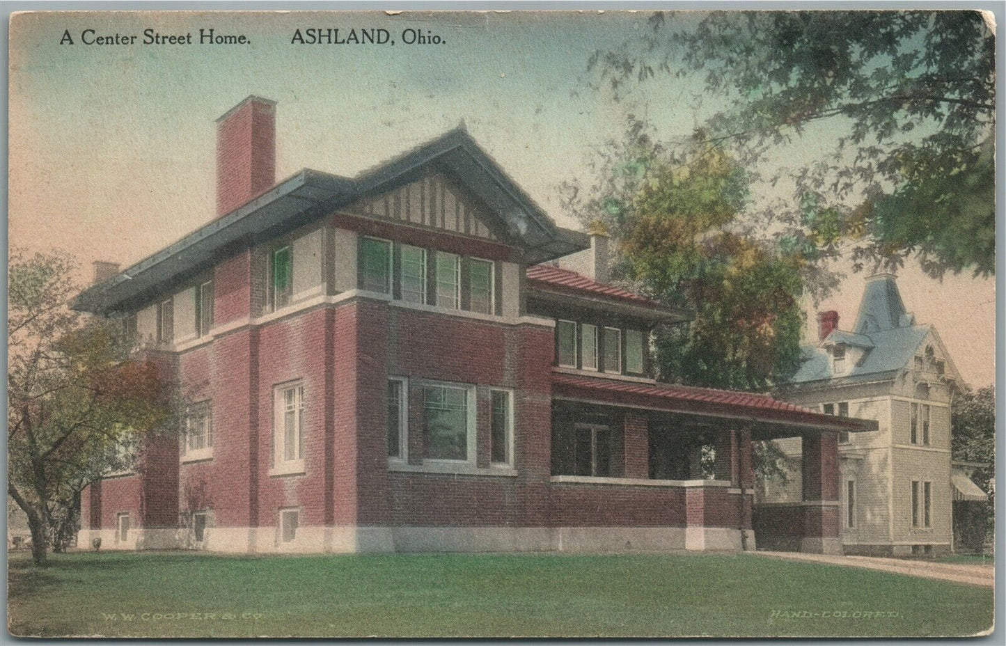 ASHLAND OH CENTER STREET HOME ANTIQUE POSTCARD