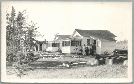 SUMMIT LAKE WI RASMUSSEN COTTAGES VINTAGE REAL PHOTO POSTCARD RPPC