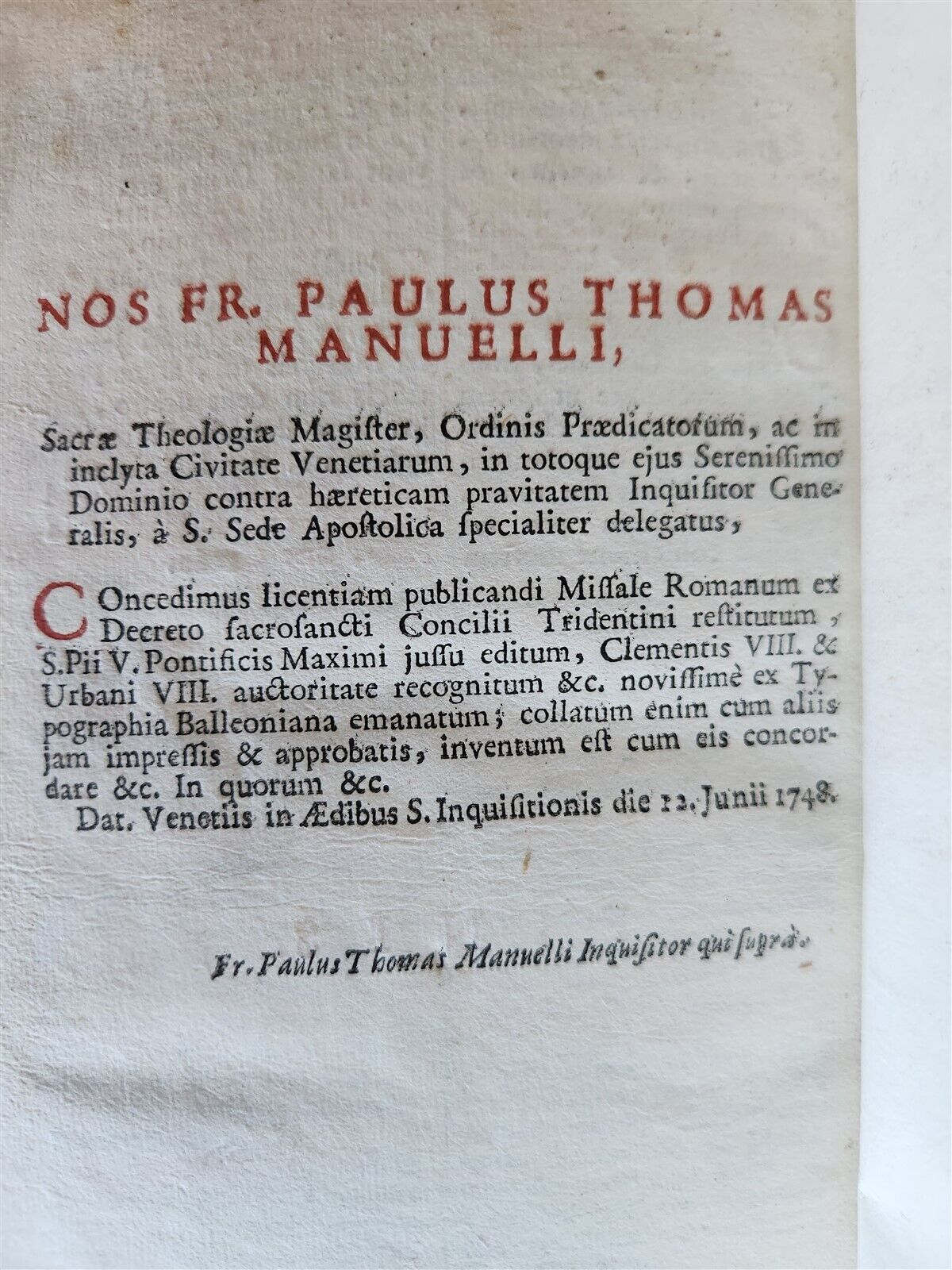 1749 MISSALE ROMANUM antique
