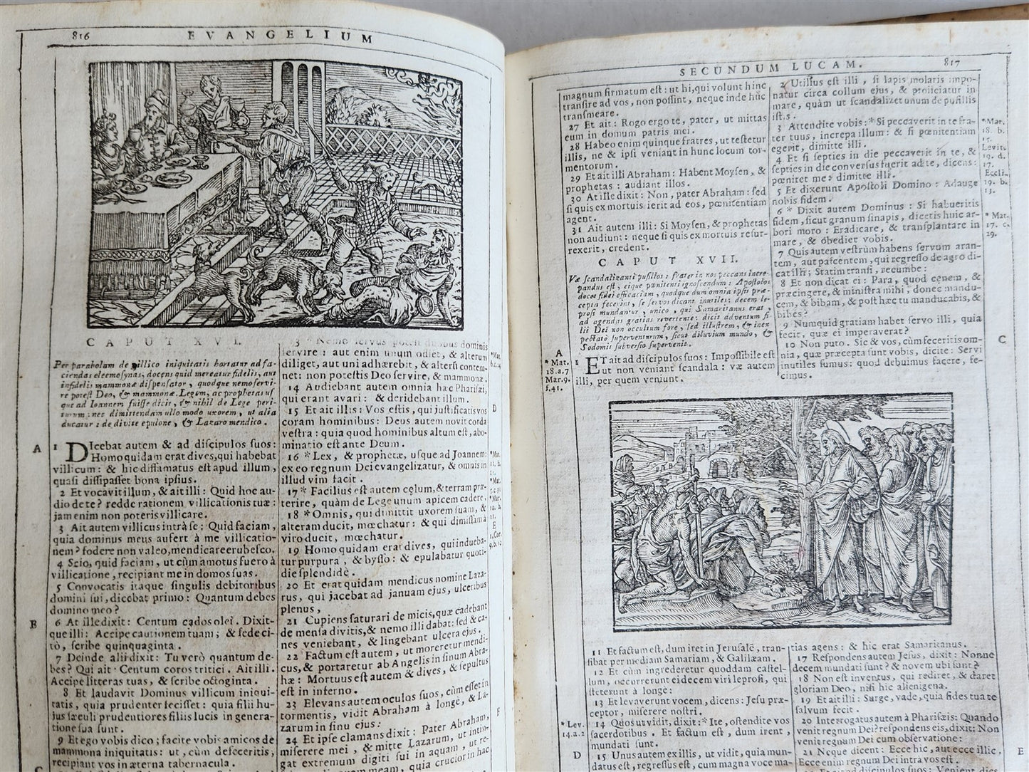 1721 BIBLE in LATIN FULLY ILLUSTRATED antique vellum bound