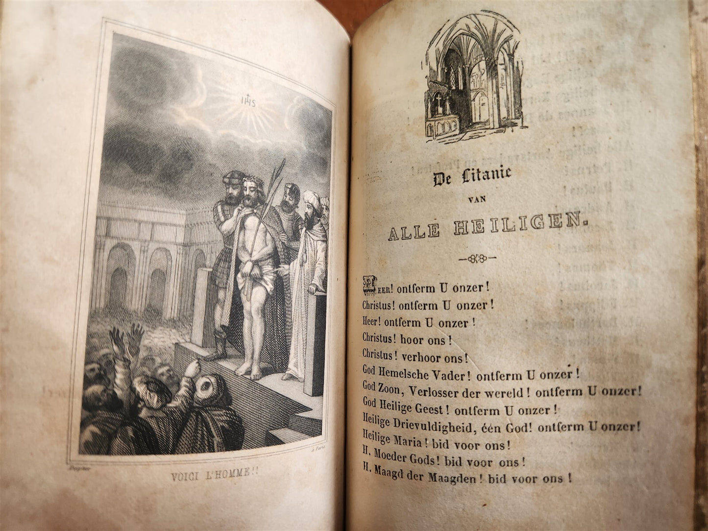 1843 DUTCH CHURCH BOOK antique w/ SILVER EDGES & CLASPS