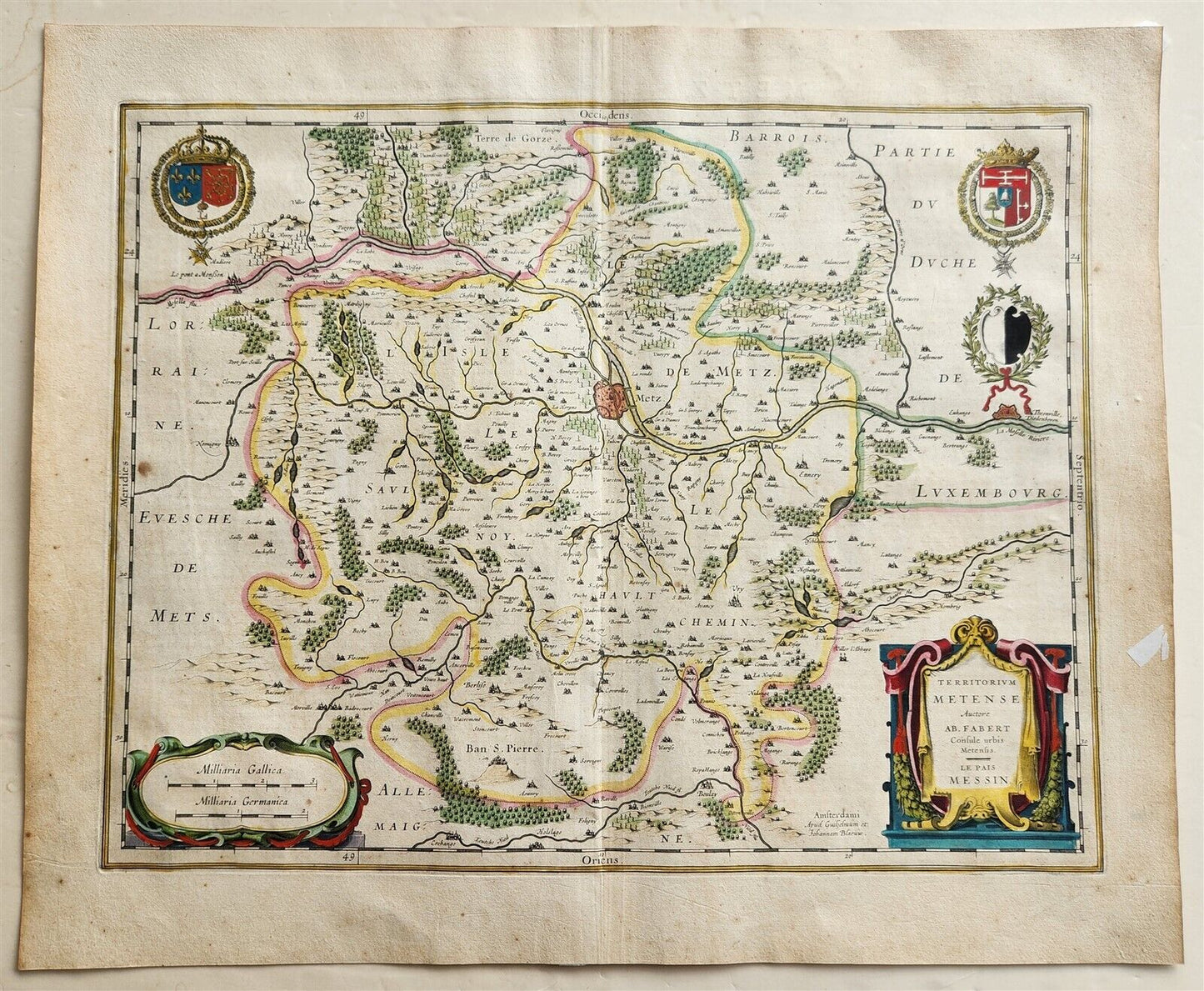 1640 MAP of FRANCE METZ LORRAINE by WILLEM BLAEU antique AUTHENTIC hand colored
