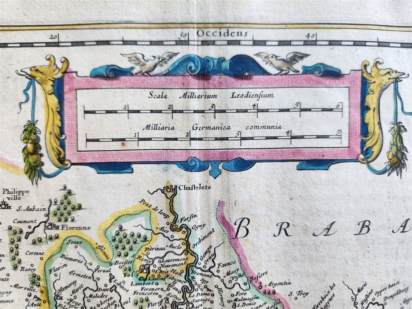 1640 LIEGE BELGIUM MAP by WILLEM BLAEU antique AUTHENTIC hand colored