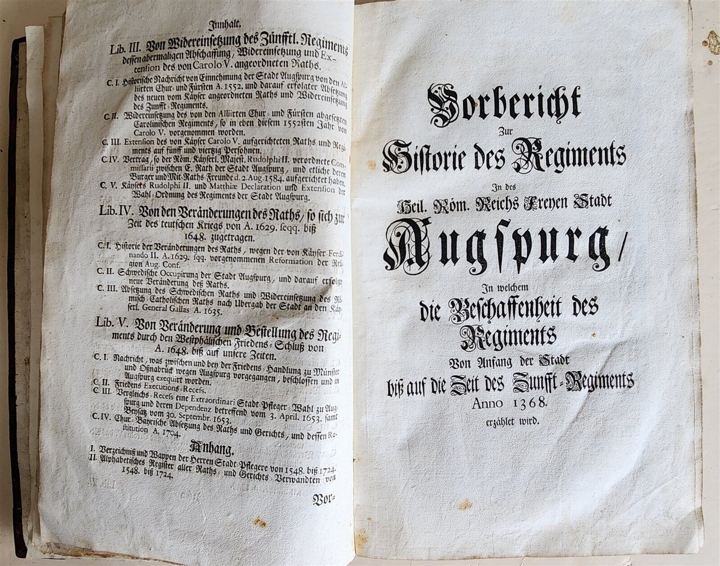 1725 HISTORY of Holy Roman Empire' CITY of AUGSBURG REGIMENT antique ILLUSTRATED