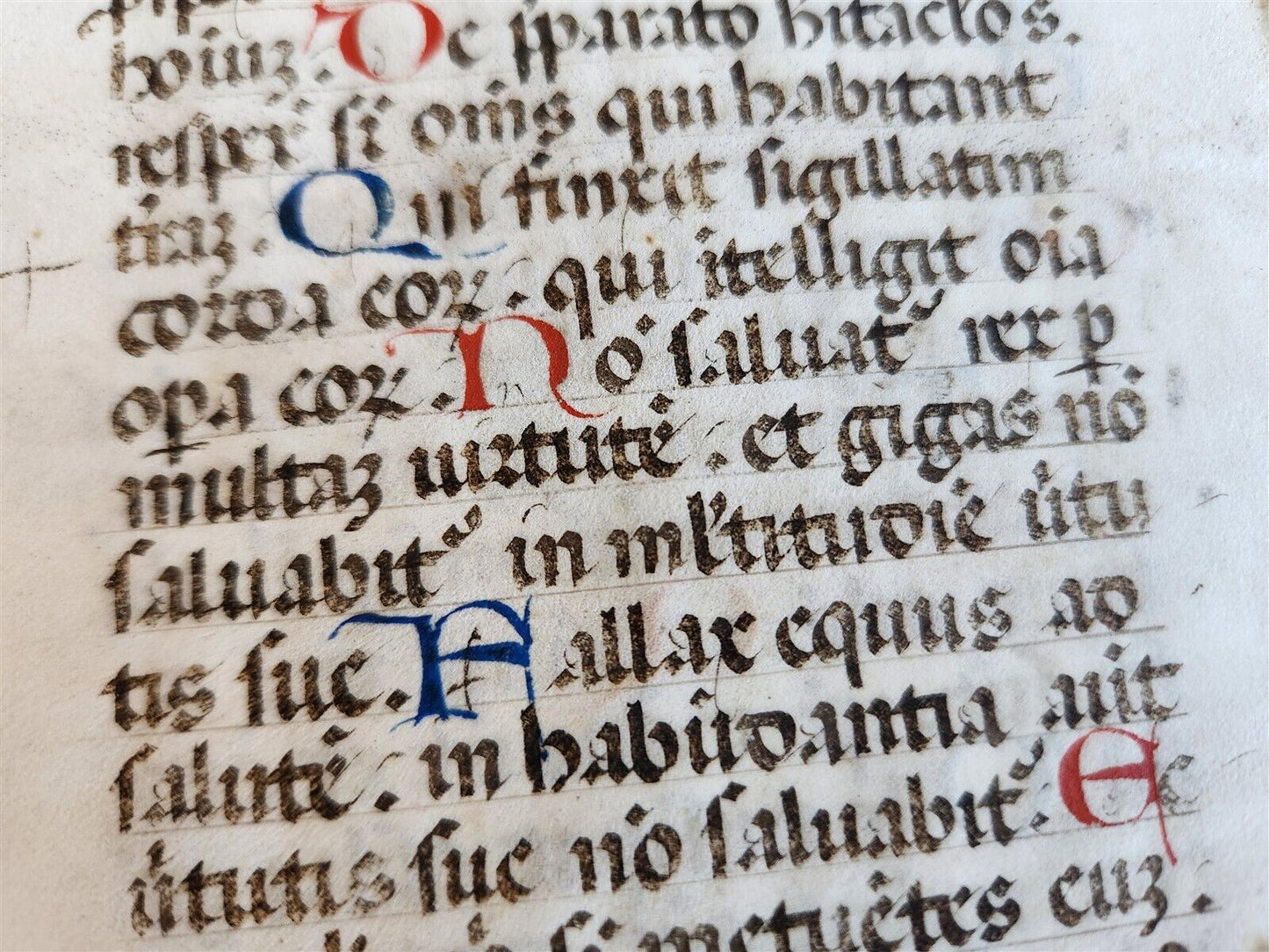 15th CENTURY VELLUM MANUSCRIPT LEAF from BOOK of PSALMS antique