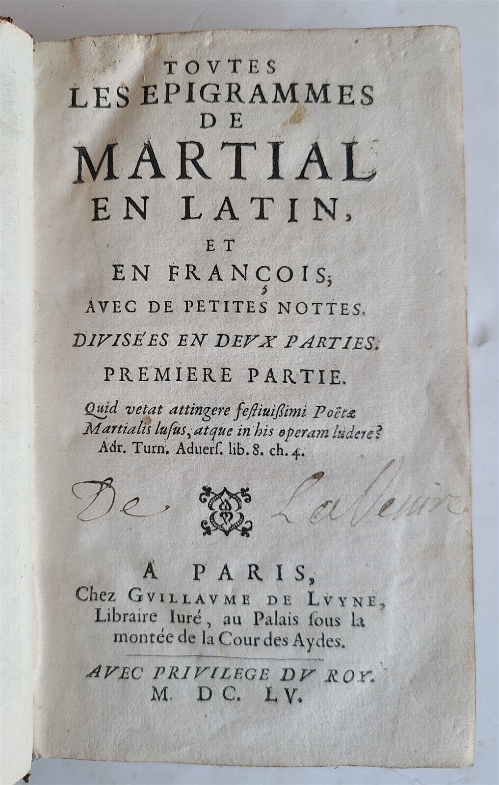 1655 MARTIALIS EPIGRAMMES 2 VOLUMES antique in FRENCH & LATIN