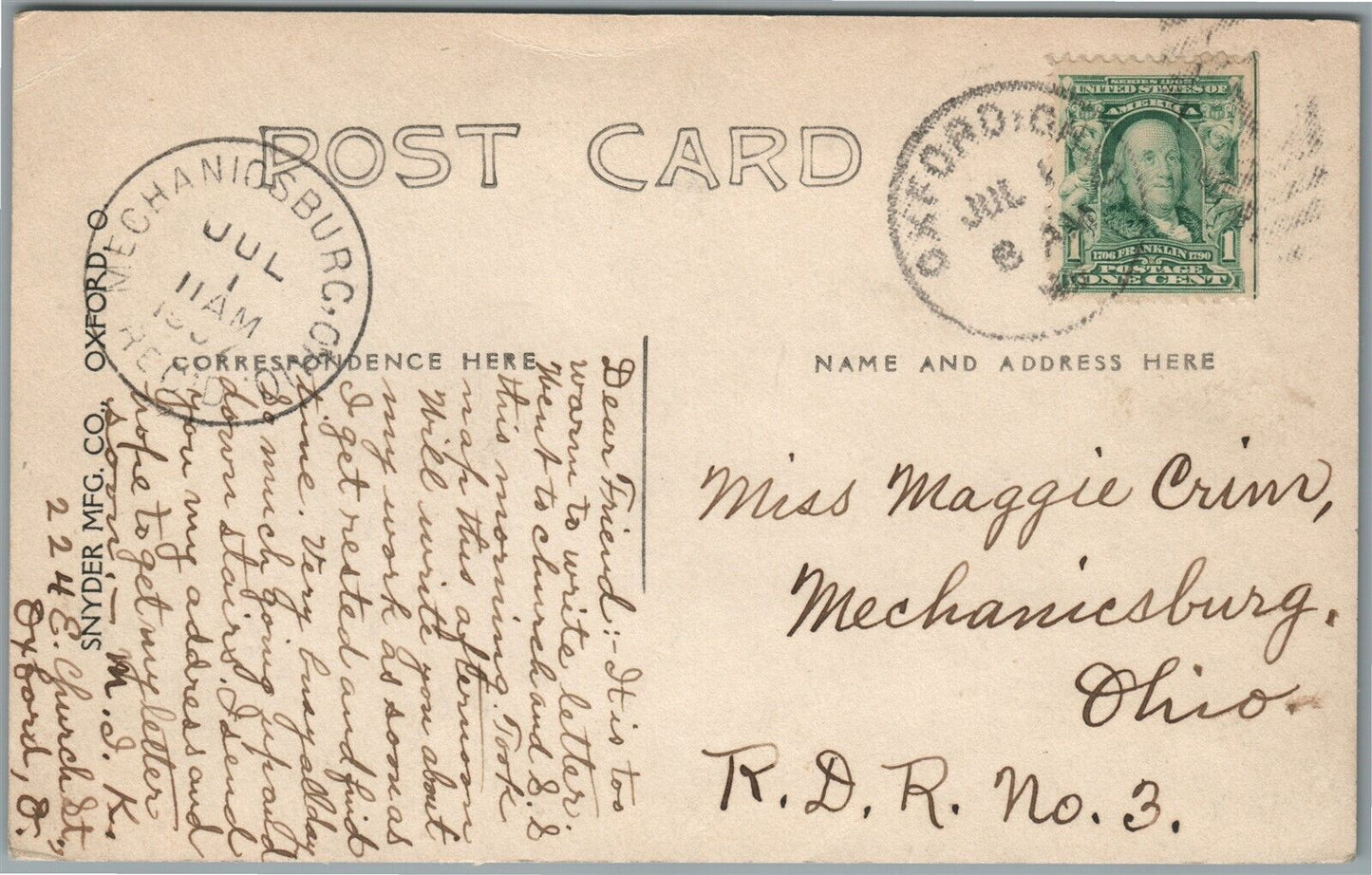 OXFORD COLLEGE OH front & lawn ANTIQUE REAL PHOTO POSTCARD RPPC