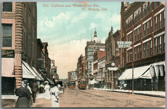 FT. WAYNE IN CALHOUN & WASHINGTON STREETS ANTIQUE POSTCARD