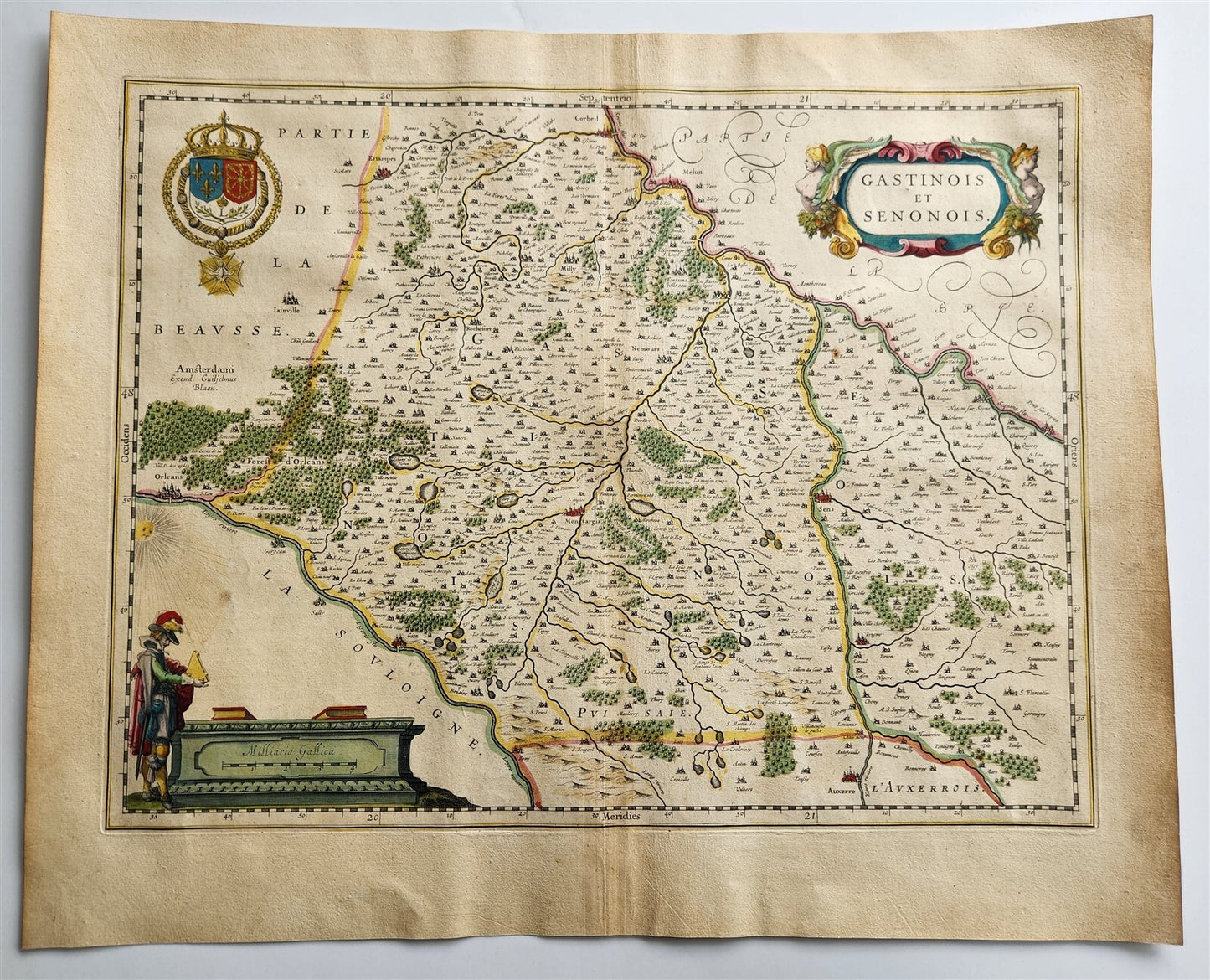 1640 MAP GASTINOIS SENONOIS FRANCE WILLEM BLAEU antique AUTHENTIC hand colored