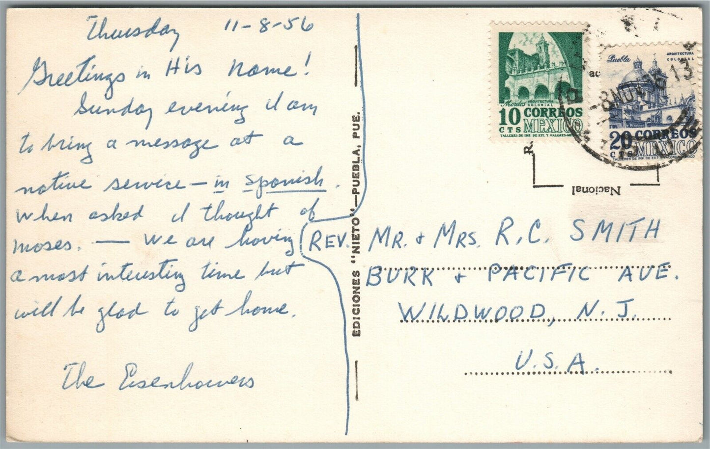 PUEBLA MEXICO PANORAMA Y POPO VINTAGE REAL PHOTO POSTCARD RPPC w/ STAMP