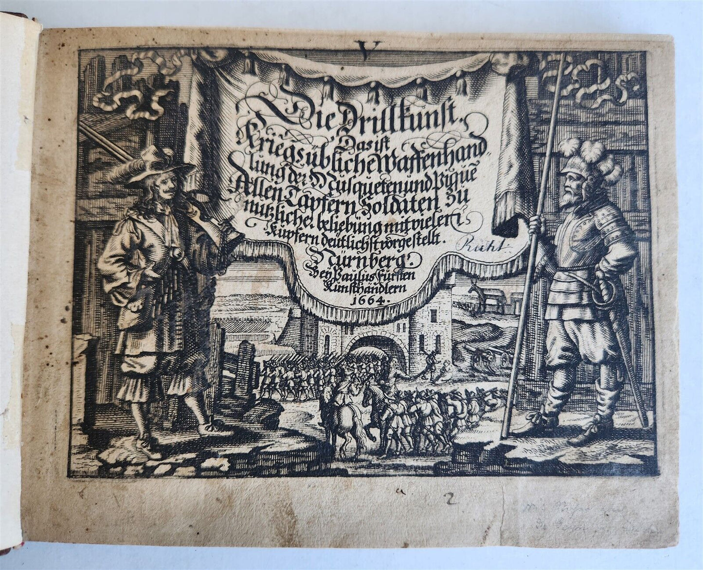 1664 ILLUSTRATED MILITARY WORK on TECHNIQUES for HANDLING MUSKET & PIKE antique