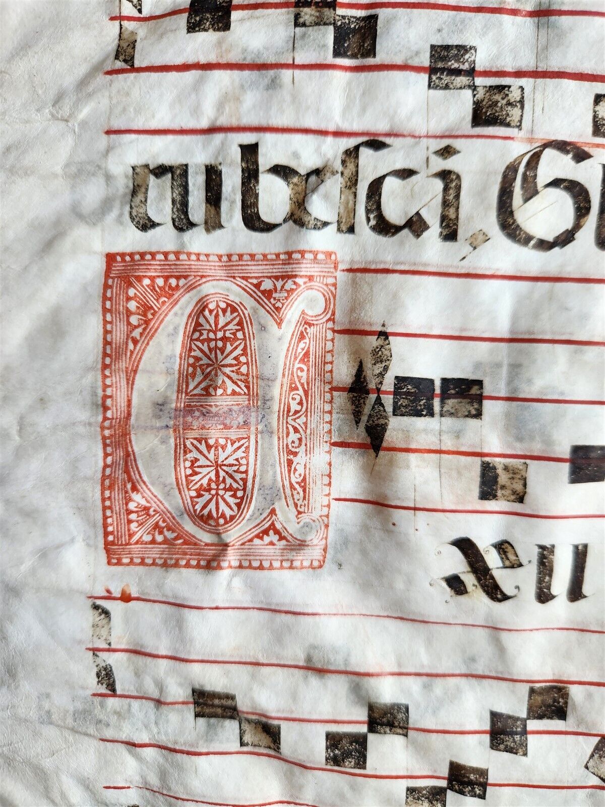 16th - 17th century ANTIPHONAL VELLUM CHART MANUSCRIPT antique music score 14x19