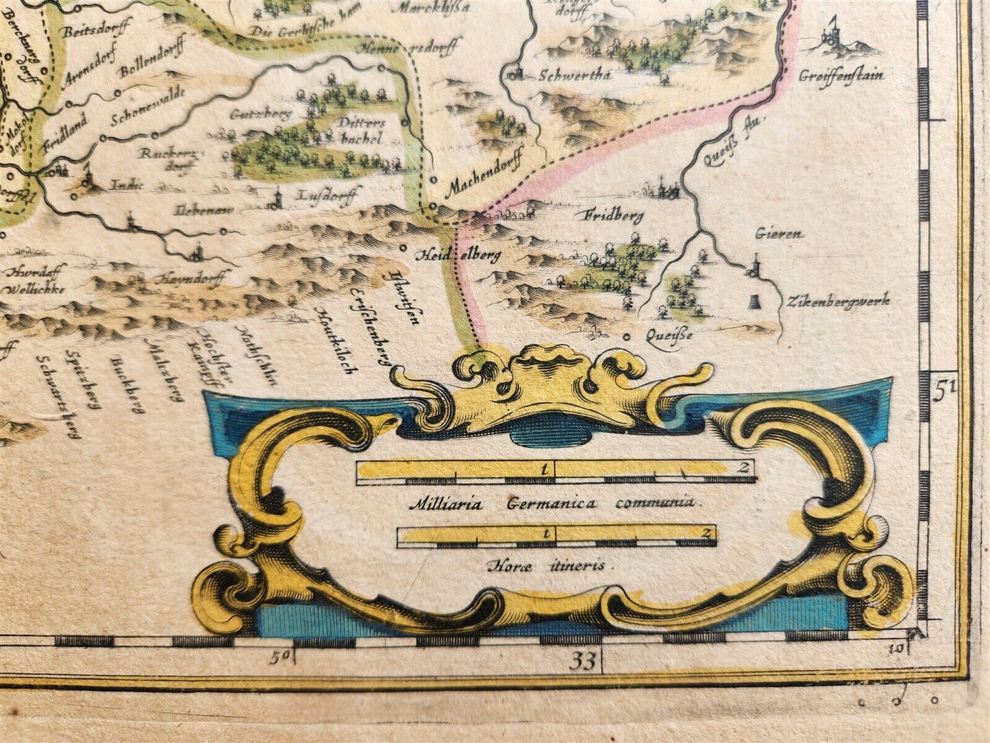 1640 MAP of GERMANY POLAND LUSATIA by WILLEM BLAEU antique AUTHENTIC handcolored