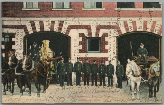 WATERBURY CT FIRE DEPARTMENT BROOKLYN DISTRICT ANTIQUE POSTCARD