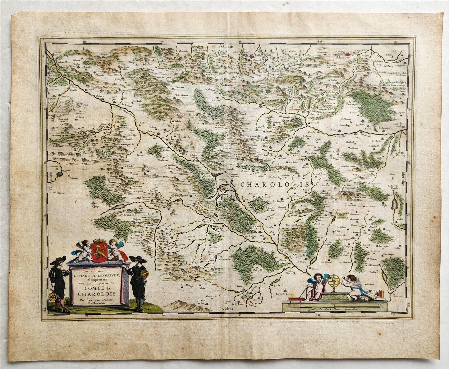 1640 MAP of FRANCE Longpendu Charolais by WILLEM BLAEU antique AUTHENTIC