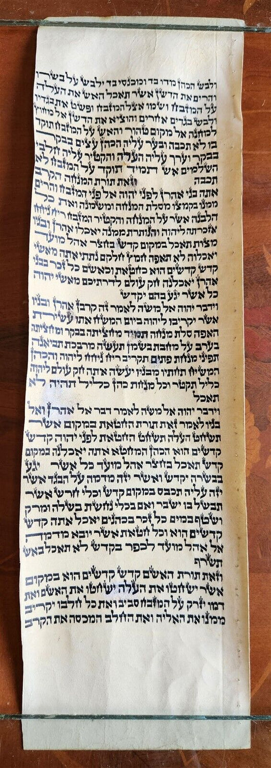 TORAH SCROLL FRAGMENT MANUSCRIPT on VELLUM antique BIBLE LEVITICUS 6:3 - 7:3