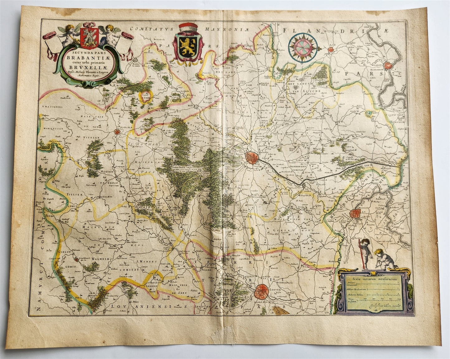 1640 MAP of Brabant Bruxelles BELGIUM by WILLEM BLAEU antique AUTHENTIC