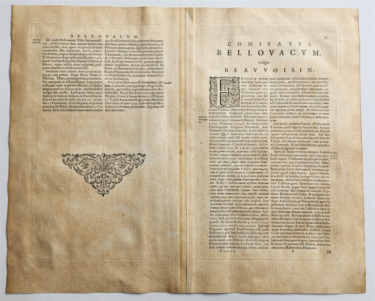 1640 MAP of BEAUVAIS REGION FRANCE by WILLEM BLAEU antique AUTHENTIC handcolored