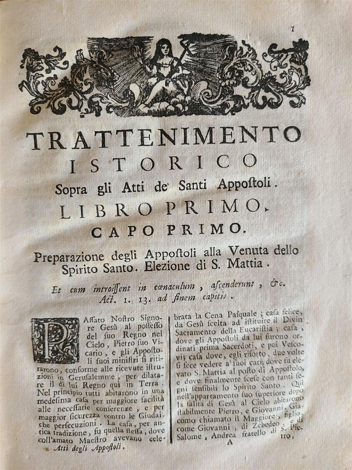 1735 TRATTENIMENTO ISTORICO SOPRA GLI ATTI DEGLI APOSTOLI antique VELLUM BOUND