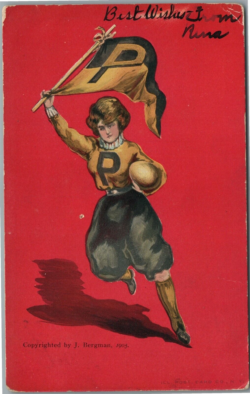 PA FEMALE ATHLET 1905 ARTIST SIGNED - BERGMAN ANTIQUE POSTCARD