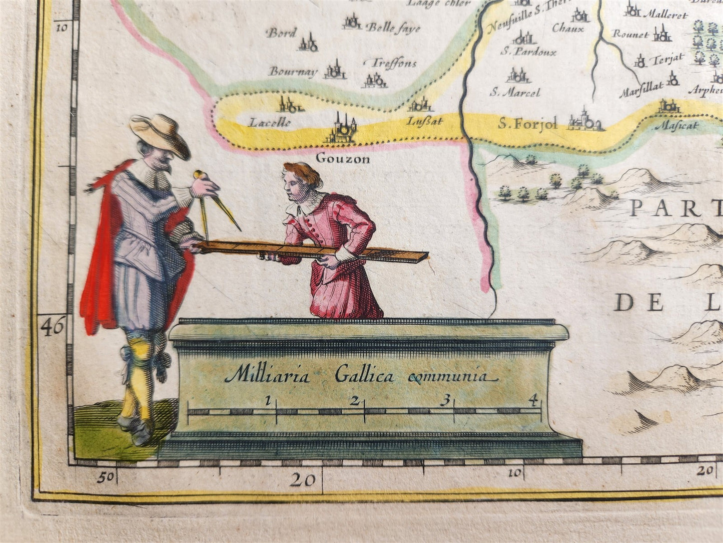 1640 MAP of Bourbonnais FRANCE by WILLEM BLAEU antique AUTHENTIC hand colored