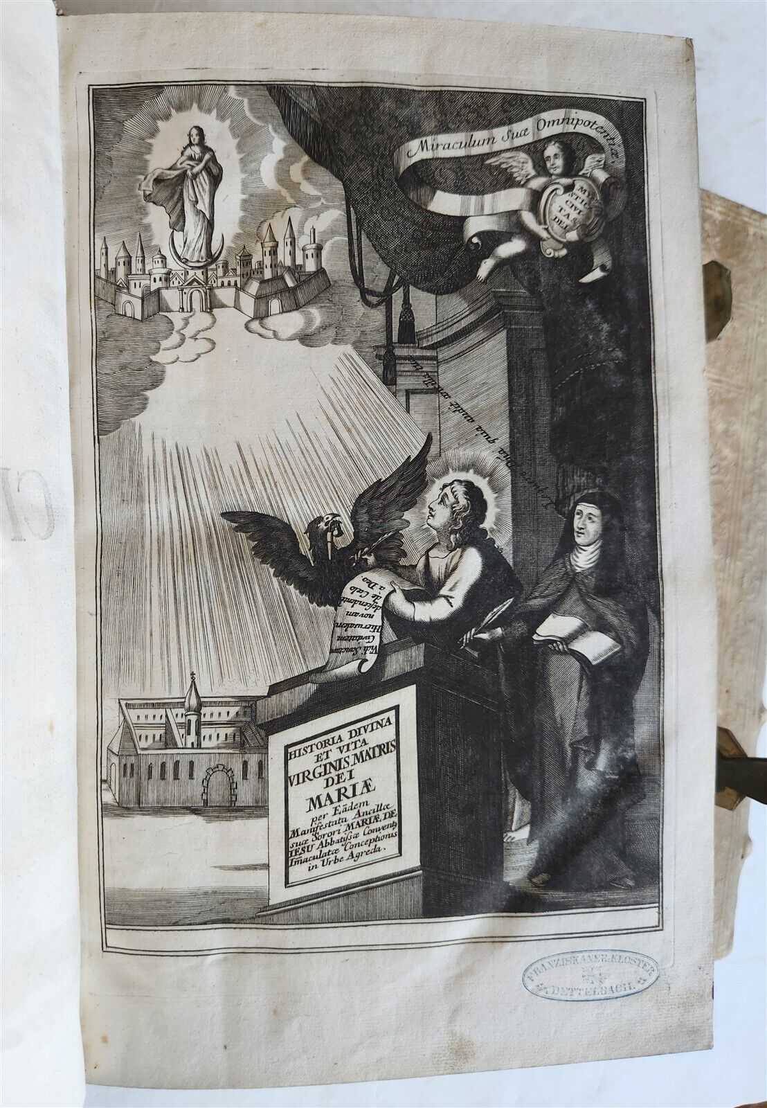 1719 MYSTICA CIVITAS DEI 3 PIGSKIN BOUND FOLIOS antique