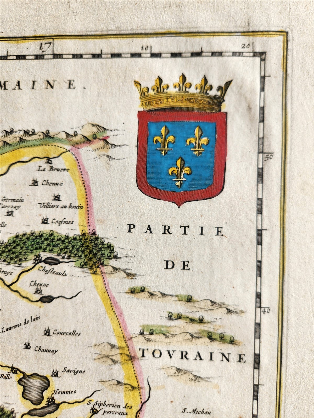 1640 MAP of FRANCE ANJOU by WILLEM BLAEU antique AUTHENTIC hand colored