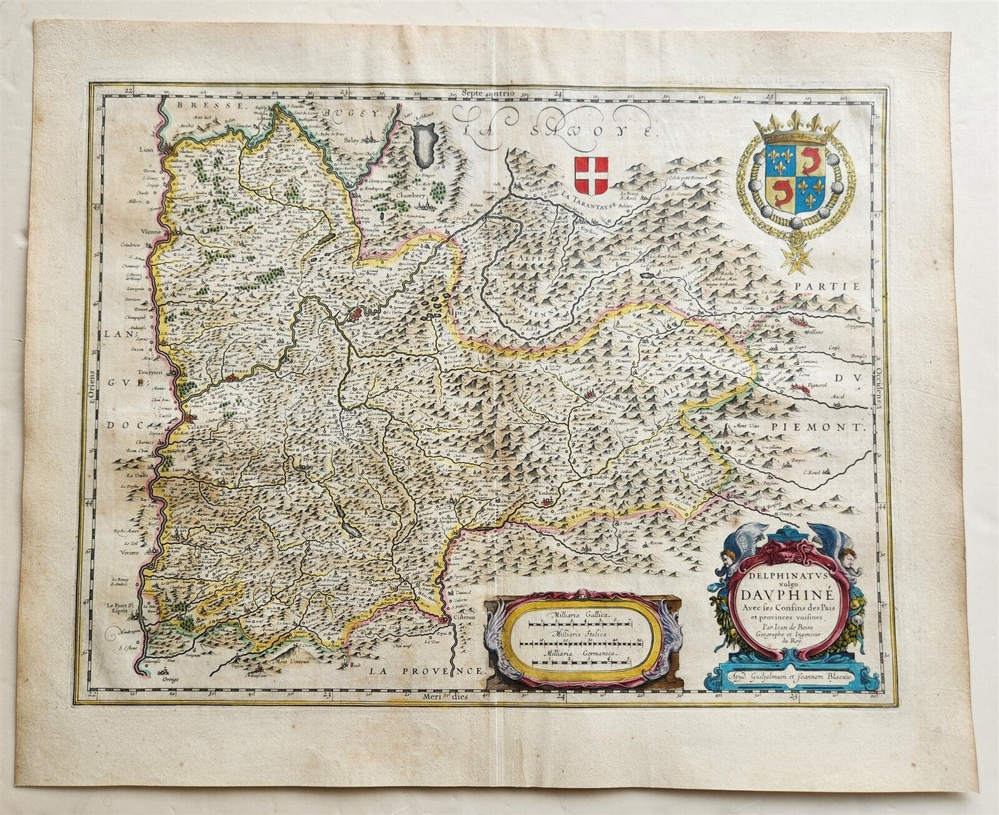 1640 MAP of FRANCE DAUPHINE PROVINCE WILLEM BLAEU antique AUTHENTIC hand colored