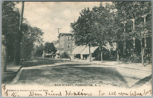 FLEMINGTON NJ MAIN STREET 1906 ANTIQUE POSTCARD