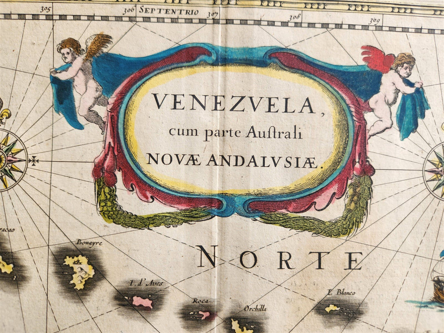 1640 MAP of VENEZUELA by WILLEM BLAEU antique AUTHENTIC hand colored
