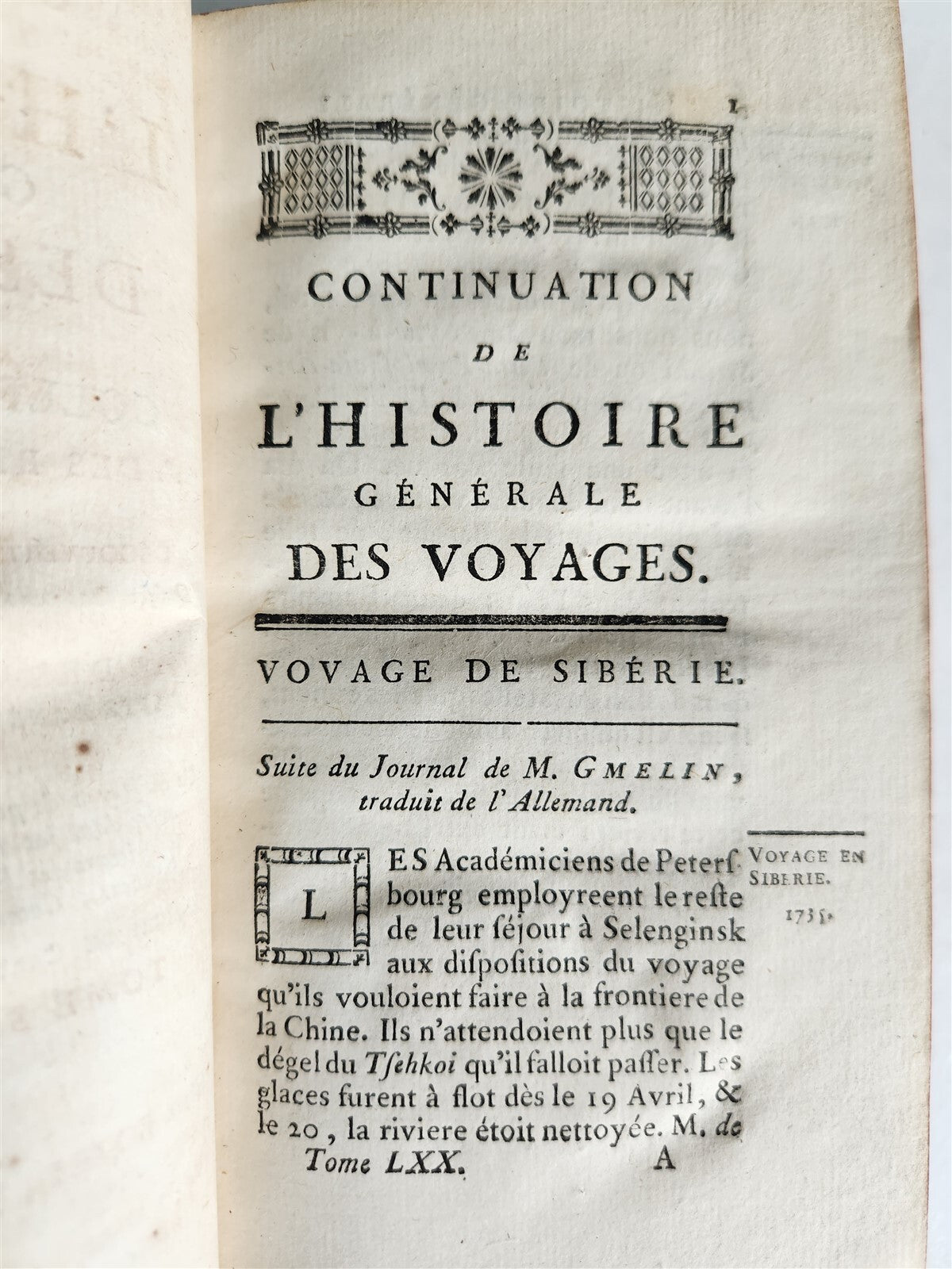 1768 HISTOIRE des VOYAGES antique Vol.70 LENA RIVER SIBERIA RUSSIA illustrated