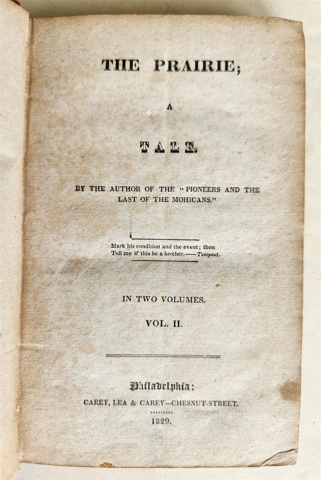 1829 THE PRAIRIE A TALE by FENIMORE COOPER antique