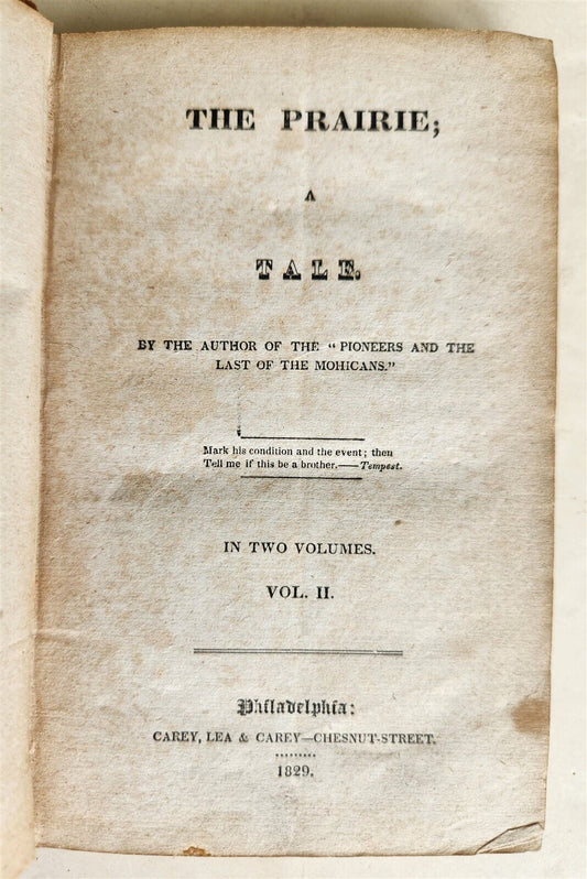 1829 THE PRAIRIE A TALE by FENIMORE COOPER antique