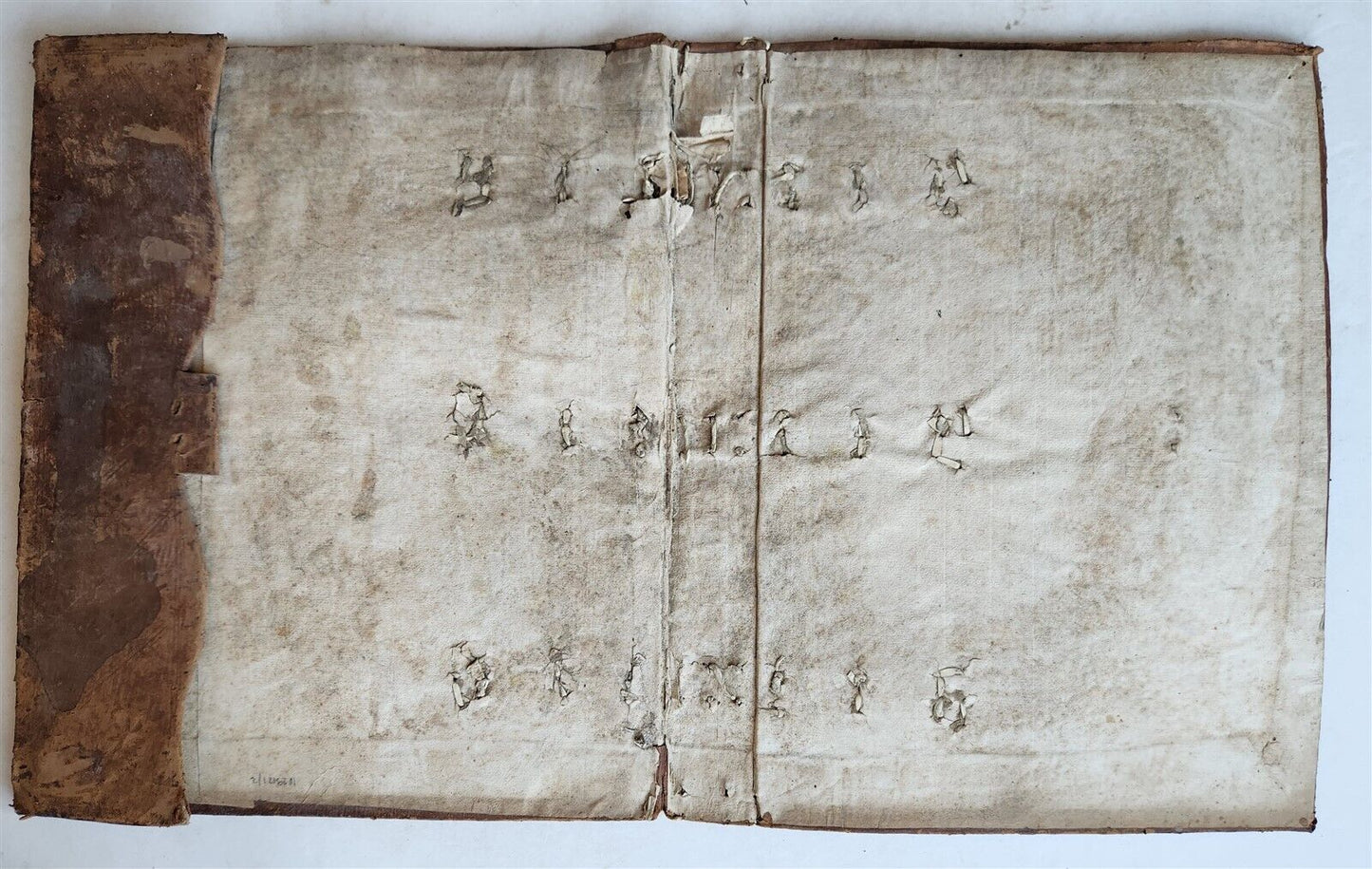 16th-17th CENTURY LARGE FOLIO BINDING antique LEATHER 12.5 by 18 inches