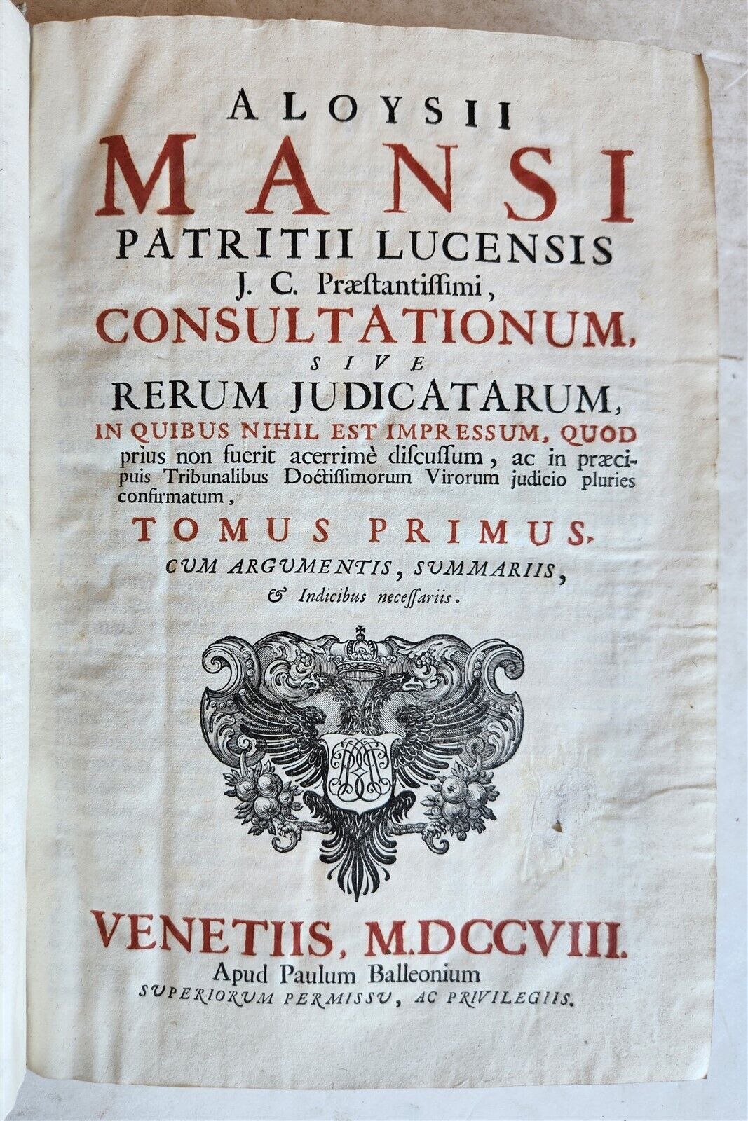 1708 LAW BOOK Consultationum sive rerum judicatarum antique VELLUM BOUND FOLIO