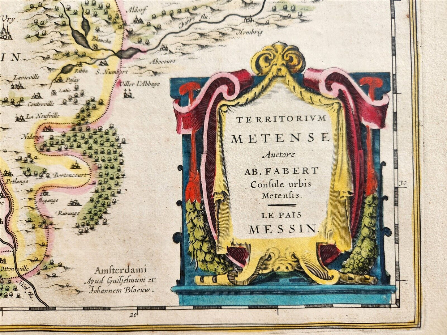 1640 MAP of FRANCE METZ LORRAINE by WILLEM BLAEU antique AUTHENTIC hand colored