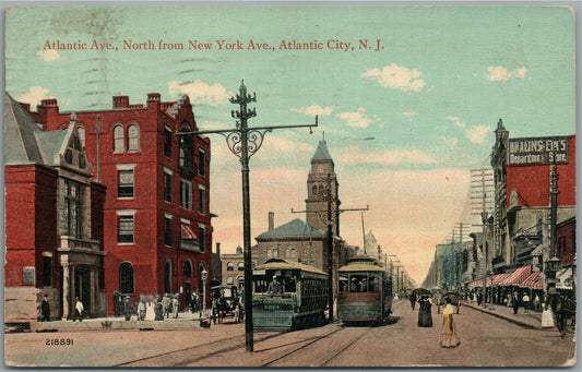 ATLANTIC CITY NJ ATLANTIC AVE. ANTIQUE POSTCARD