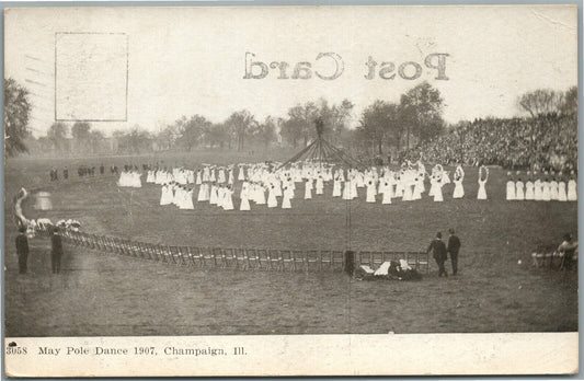 CHAMPAIGN IL MAY POLE DANCE 1907 ANTIQUE POSTCARD