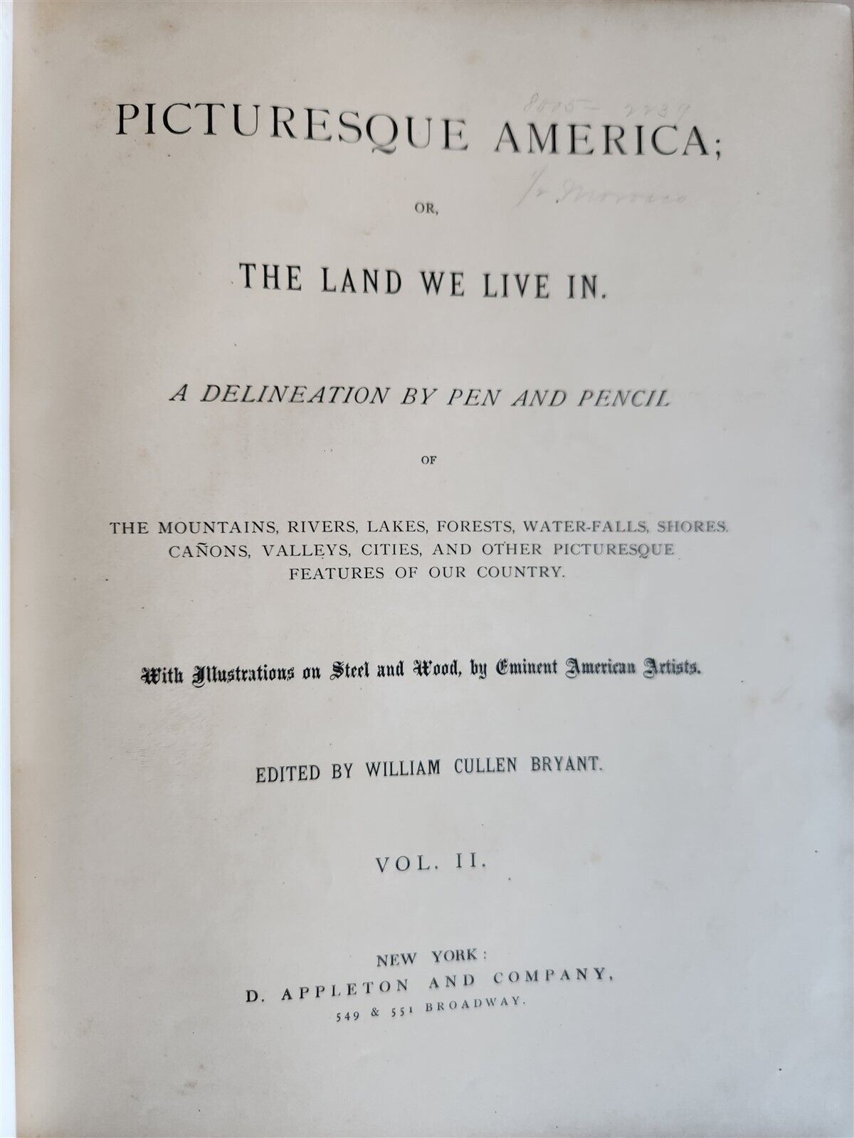 1874 PICTURESQUE AMERICA by WILLIAM BRYANT 2 FOLIO VOLUMES ILLUSTRATED antique