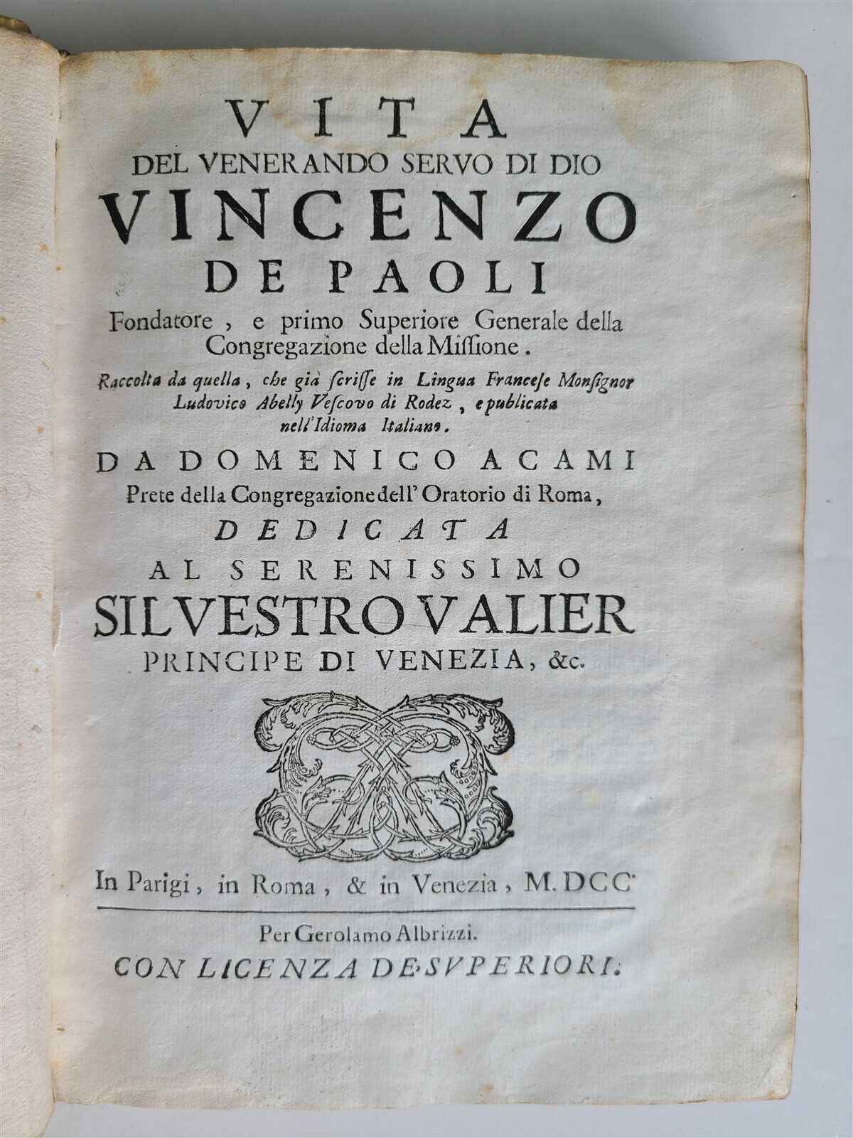 1700 VITA DEL VENERANDO SERVO DI DIO VINCENZO DE PAOLI antique VELLUM BINDING