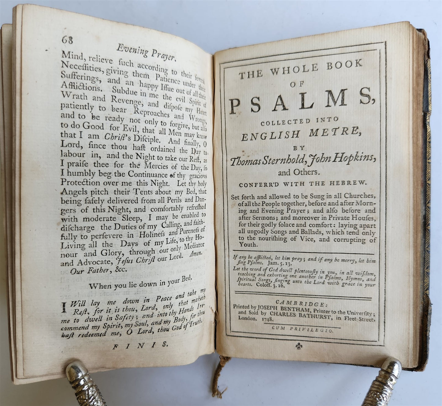1750 BOOK of COMMON PRAYER w/ PSALTER or PSALMS of DAVID antique in ENGLISH